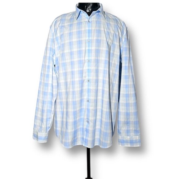 Calvin Klein Men's XXL Blue Plaid Non Iron Classic Fit Button Up Shirt Preppy - Picture 4 of 6